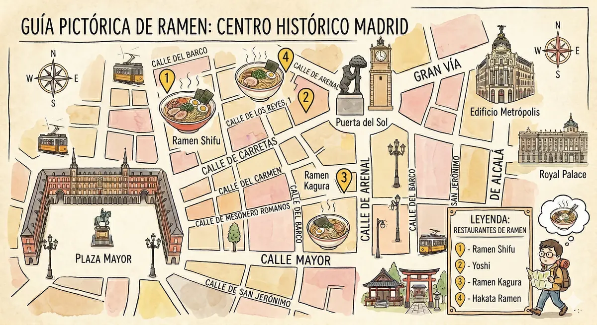Mapa pictórico de ramen: Centro Histórico de Madrid