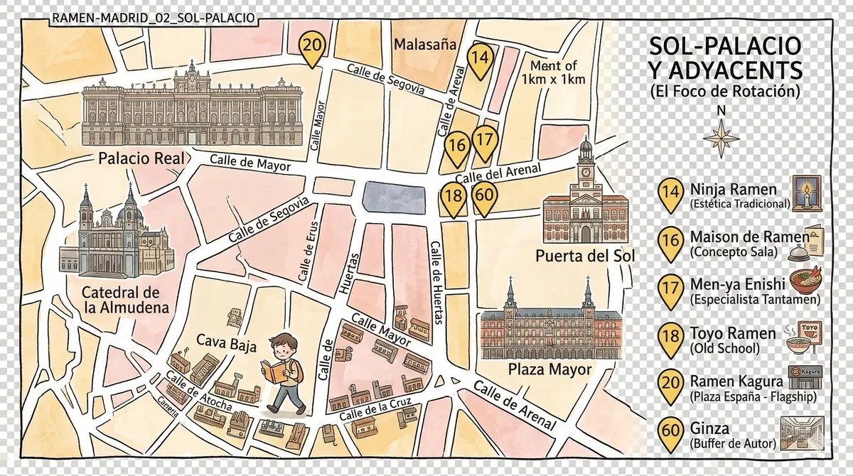 Mapa pictórico de ramen: Sol y Palacio