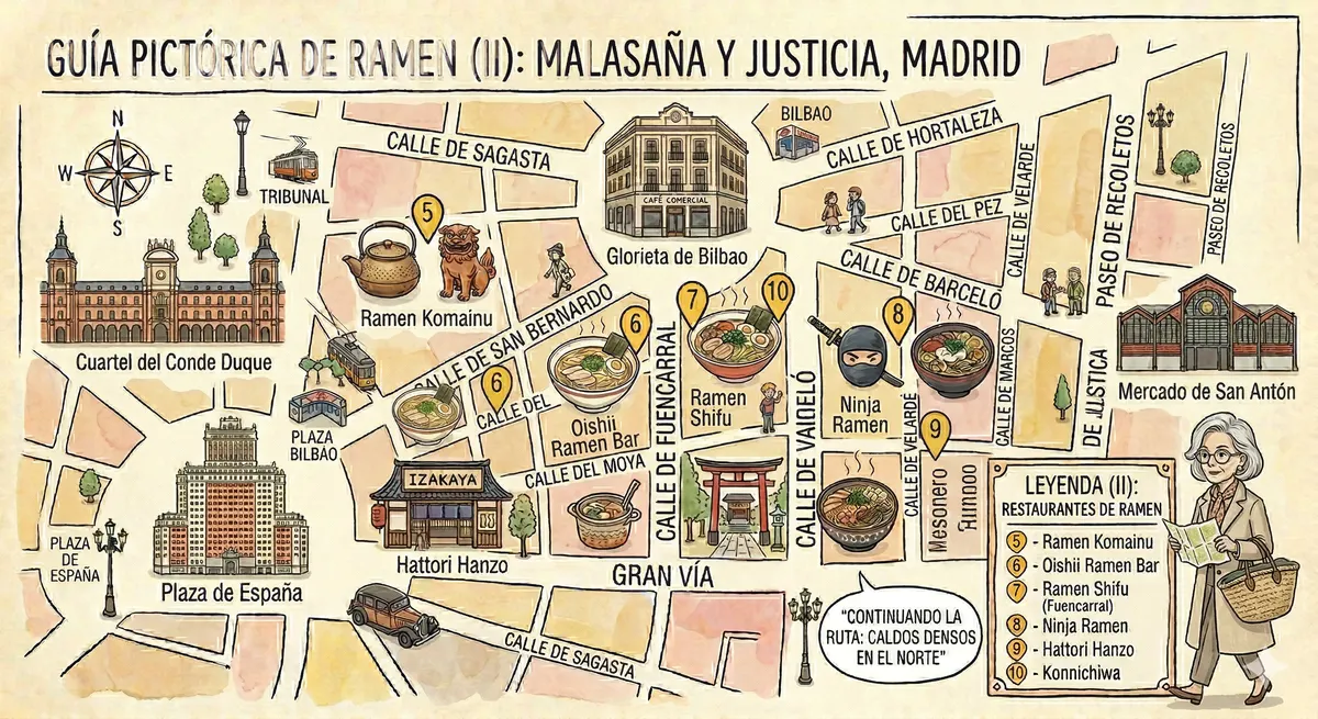 Mapa pictórico de ramen: Malasaña y Justicia